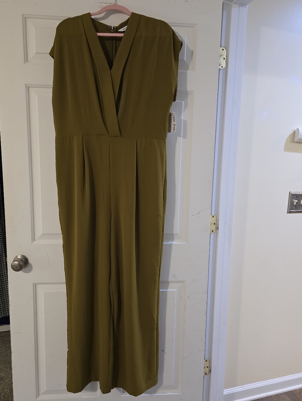 Nine West Olive Green V-Neck Jumpsuit